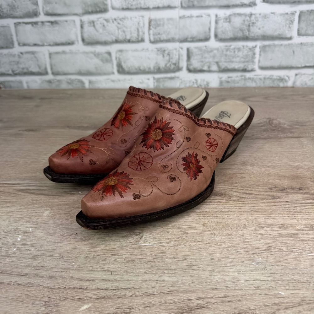 Dan Post Floral Embroidered Leather Western Mules 8.5 M